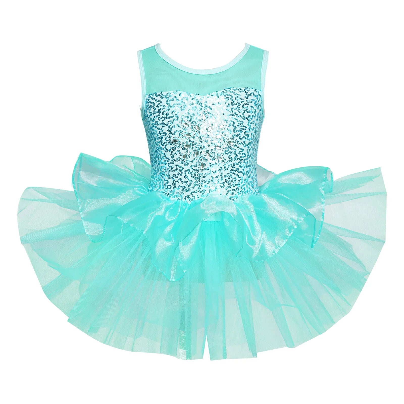 Girls' Sequin Ballet Leotard Dress with Mesh Skirt